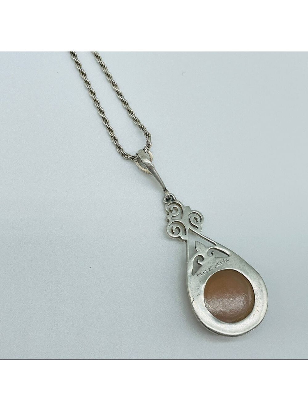 PTI NEPAL Pink Chalcedony Sterling Silver Pendant Vintage Necklace - Picture 5 of 7